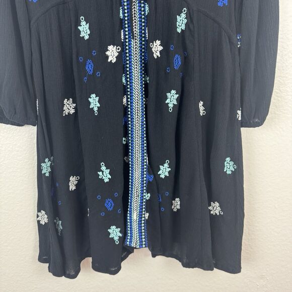 Free People Boho Star Gazer Peasant Babydoll Mini Tunic Dress Black Blue Small - Picture 6 of 16